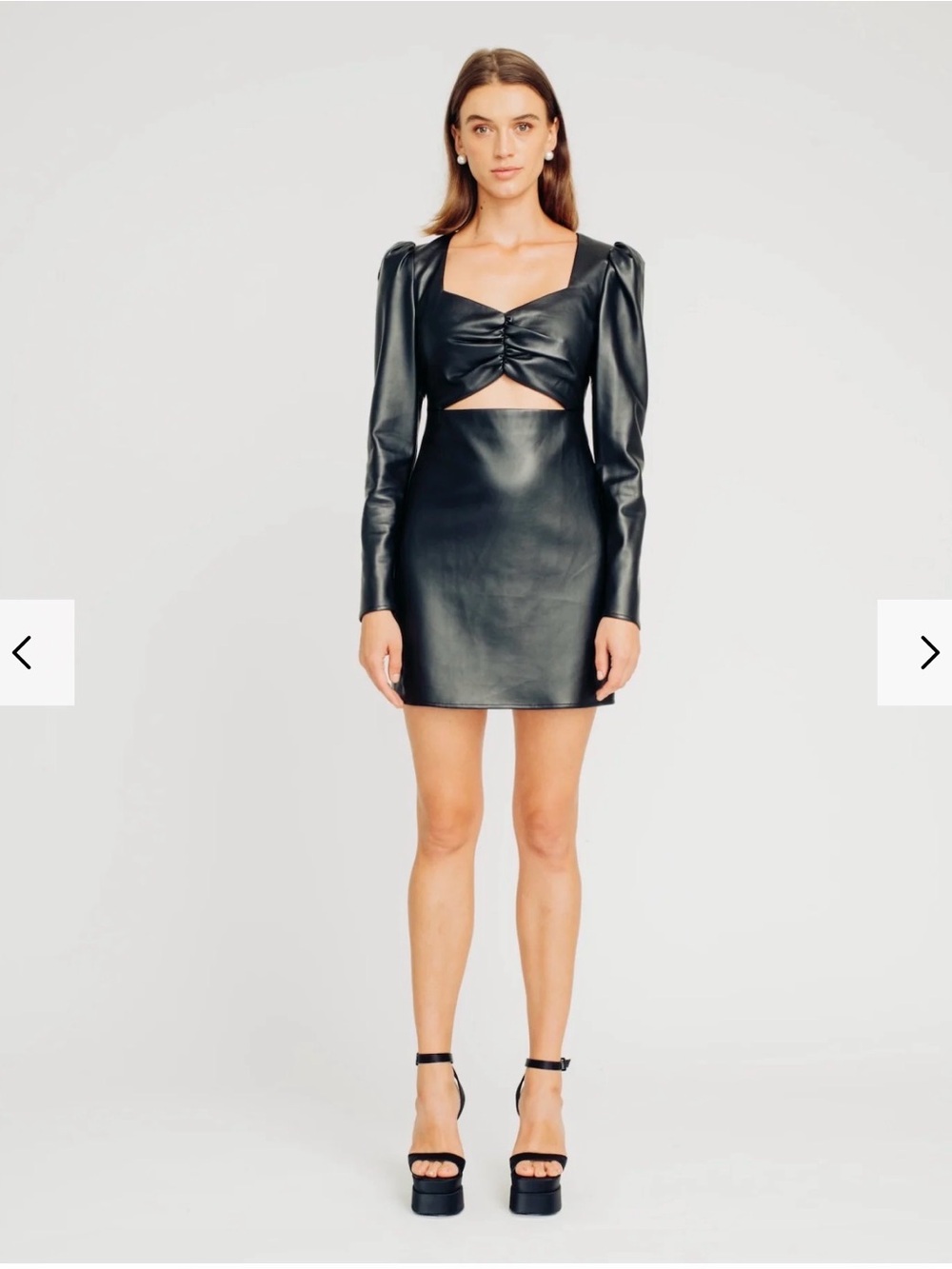 Ronny Kobo Collection Black Faux Leather Long-Sleeve Mini Dress